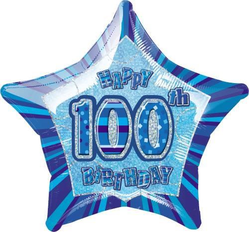 Glitz Blue 100th Birithday Star 50cm (20") Foil Balloon